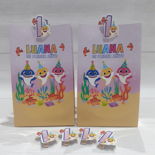 Bolsitas Golosineras Personalizadas - Baby Shark Fondo Rosa