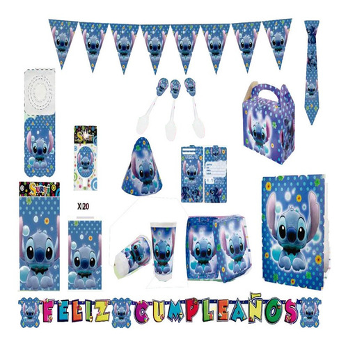 Decoración Infantil Fiesta Stitch Azul Set X24