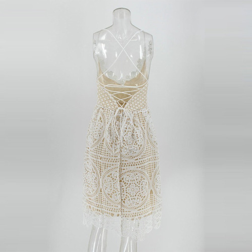 Vestido Lencero De Encaje Sin Espalda Con Cuello En V