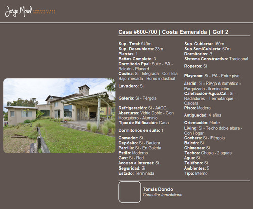 Casa Venta Barrio Costa Esmeralda - Golf 2 - 3 Dormitorios - #id 11420