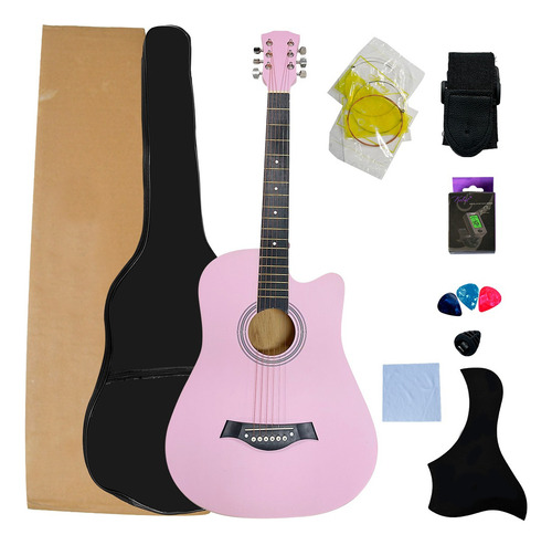 Guitarra Acustica Curva Kit Paquete Con Accesorios Completo Color Rosa Orientación De La Mano Diestro