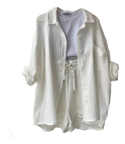 Para Conjunto Casual De Camisa Con Solapa Y Pantalones