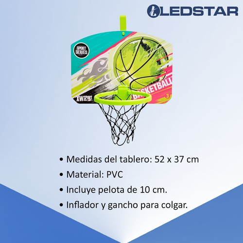 Imagen 3 de 10 de Aro Tablero Basketball Infantil 52x37cm Pelota 10cm Inflador