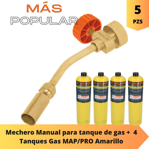 Kit Soplete Mechero Manual + 4 Cilind Gas Propileno Soldar 