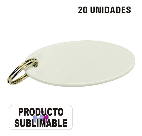 Llavero Ovalado Sublimable Polimero Blanco Pack 20 Unidades