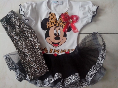 Vestido Tutu Tutus Niña Minnie Animal Print Con Leggins