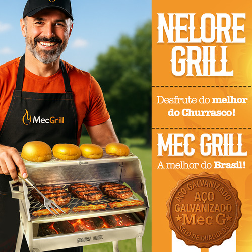 Churrasqueira A Carvão Inox Galvanizado Duas Grelhas Desmontável Resistente Nelore 50x30cm Mec Grill