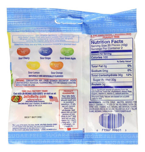 Jelly Belly Jelly Beans 2.8 Oz. Agrios Sin AzĂșcar