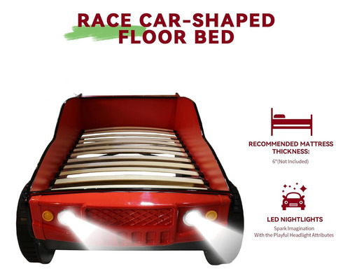 Base De Cama Individual Hmfule Forma De Carro C/ruedas Rojo