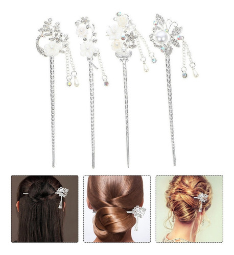 1 4 Palillos For El Pelo, Estilo Chino Clásico, Con Borlas
