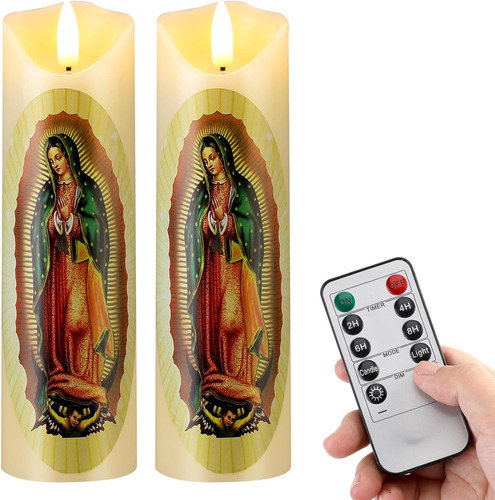 Juego 2 Velas Religiosas Sin Llama Led, Cera Real, Decoració