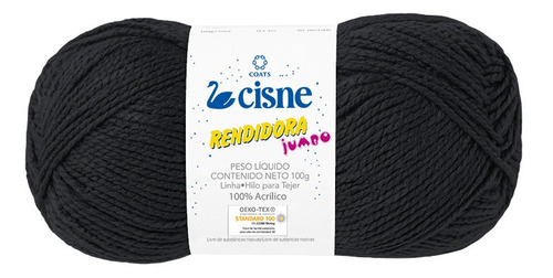 Lana Cisne Rendidora Jumbo X 5 Ovillos - 500gr Por Color Color Negro 1000n