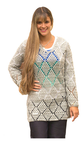 Sweaters Manawee Mujer Largo Tejido Crochet