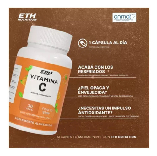 Eth Nutrition Vitamina C Concentrada 2 Potes X 30 Cápsulas