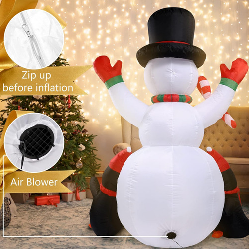 Inflable Navidad 180cm Muñeco Nieve Con Pinguinos Luces Led