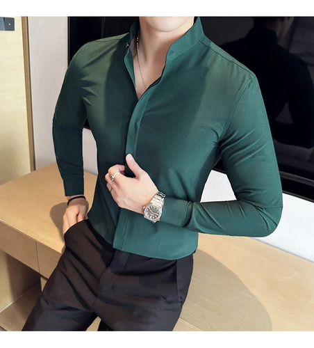 Camisa De Cuello Alto Slim Tapeta Invisible Minimalista Moda