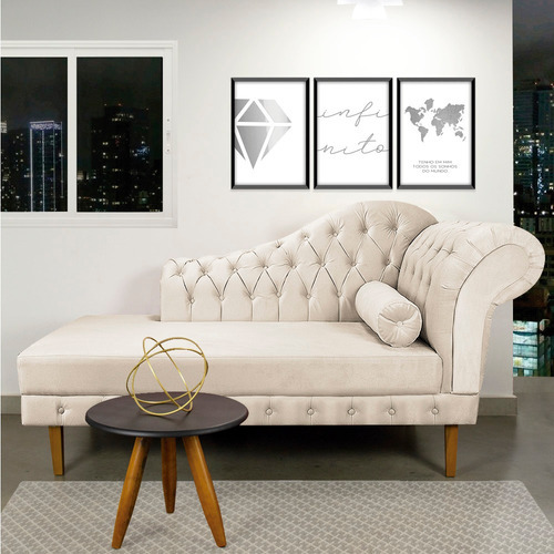 Divã Recamier Mônaco 165 Cm Suede Pés Chanfrado D'rossi Cor Bege