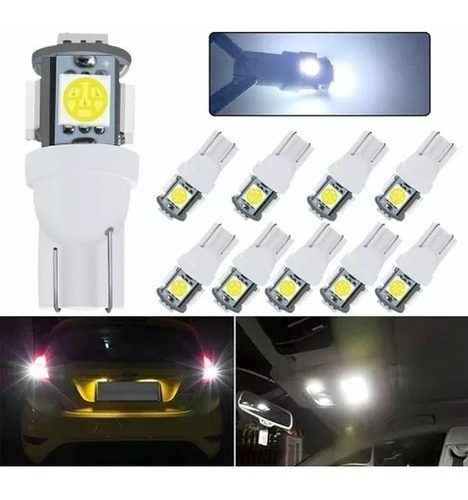 10pzs Foco Led Pellizco T10 Automotriz Lote Led 5050 Blanco