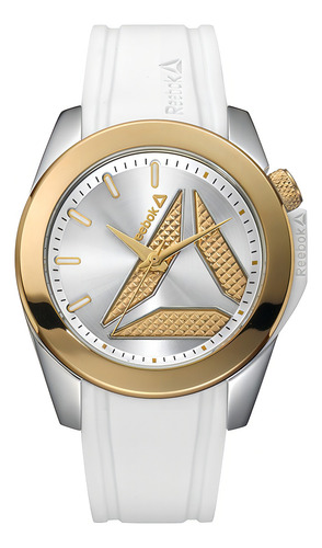 Reloj Reebok Diane Rd.dia.l2.s1iw.12 Dama - Malla Blanco Bisel Dorado Fondo Plateado