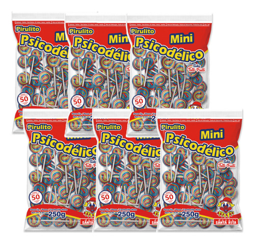 Kit 6 Pacote De Pirulito Psicodélico C/50 Unidades Festa