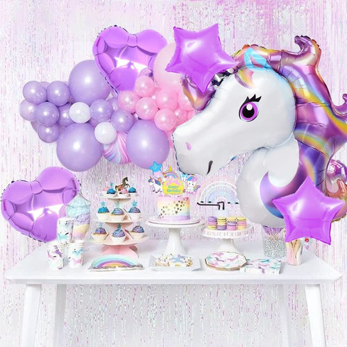 Decoraciones para fiesta séptimo cumpleaños, globos cumpleaños de unicornio para niñas, morados, unicornio cumpleaños para niños