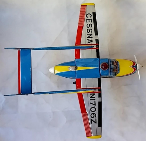 Brinquedo De Lata A Pilhas - Avião Cessna Skymaster Azul E Amarelo (Usado)