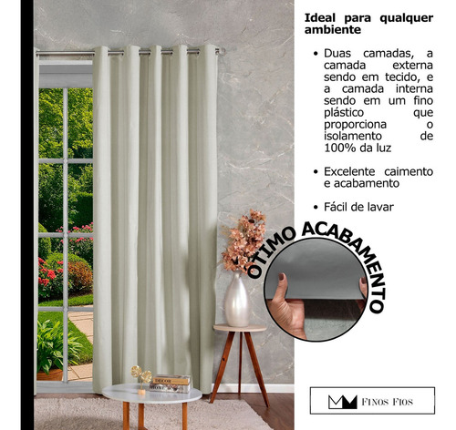 Cortina Blackout 100% Em Tecido + Pvc 3,00m X 2,70m Palha