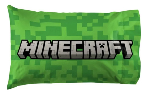 Edredon Minecraft 2 Pzs Doble Vista Individual / Matrimonial Verde 2 Estampado