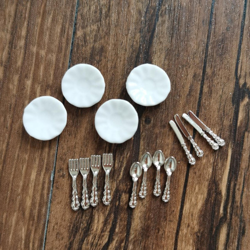 4 Plato De Para Casa De Muñecas Para Decoración De Argén
