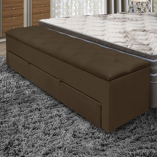 Recamier Baú Com Gaveta Luxo Banco Divã Paris 1,30m Para Quarto E Sala Retro Sapateira Moderno Marrom