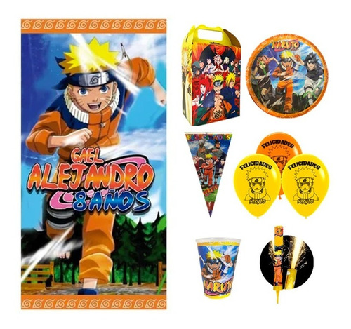 Naruto Kit Fiesta Cumpleaños 20 Niños Básico + Lona