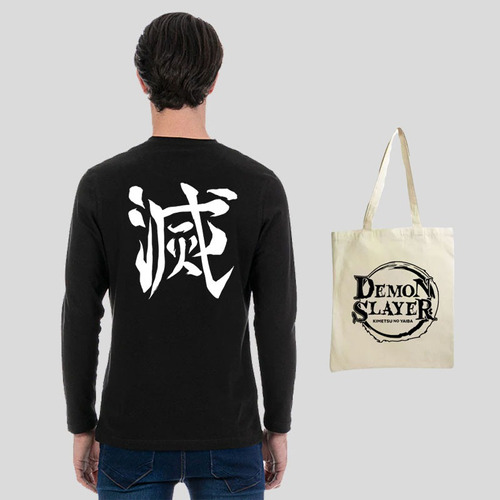 Demon Slayer Playera Cazador Manga Larga Y Bolsa De Manta