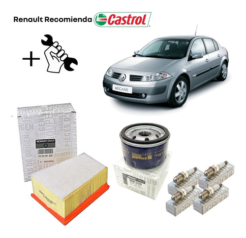 Filtros Aire Aceite + Bujías + 10w40 Renault Megane + Cambio