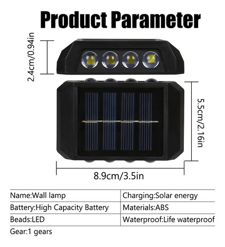 Lámpara Solar De Pared De 6 Led, Impermeable, Abs, Luz Solar