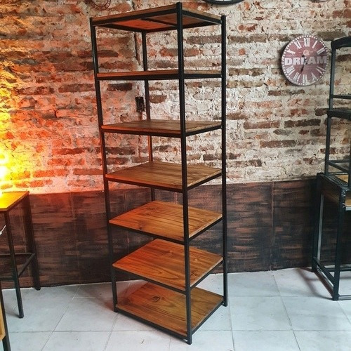 Imagen 3 de 3 de Biblioteca Industrial Madera Hierro 7 Estantes 60x40x180