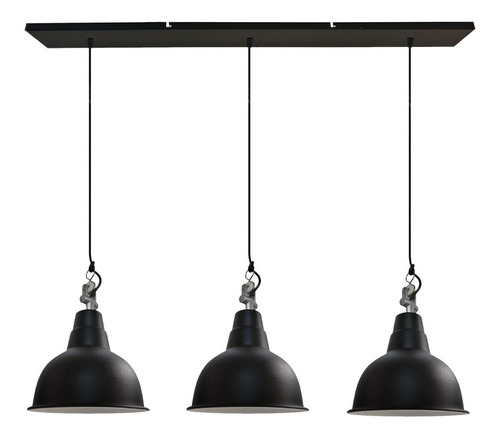 Colgante 3 Luces Campana Industrial Negro Int Bco Base 80cm 