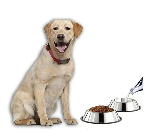 Imagen 3 de 6 de Plato Tazón Comida Agua Acero Inox Mascota Perro Gato 15 Cm