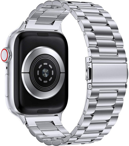 Pulseira De Aço Inoxidavel Compativel Com Apple Watch Ultra 1 E 2 49mm Iwatch Series 9 8 7 6 5 4 3 2 1 Se 42mm 44mm 45mm - Cor Prata