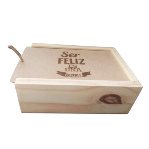 Caja En Madera - Tapa Corrediza -grabado Ser Feliz Es ..