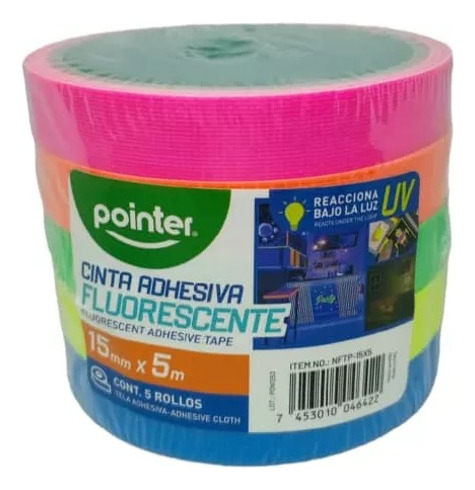 Cinta Adhesiva Fluorescente Pointer  Paquete X 5 Colores