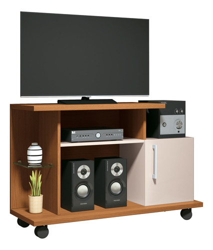 Rack P/ Sala Pequena Tv Até 26 100cm Marte Off/cinamomo Cor Creme