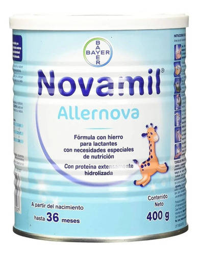 Leche de fórmula en polvo Bayer Novamil Allernova en lata de 1 de 400g - 0 meses a 3 años