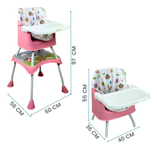 Silla Alta Con Periquera Para Bebe Con Bandeja Y Convertible Color Rosa Animales