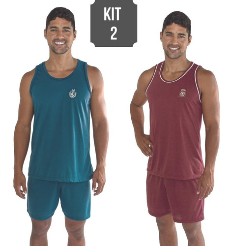 Imagem 1 de 6 de Kit 2 Pijama Verão Camiseta Regata Bermuda Adulto Masculino