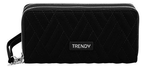 Billetera Trendy De Cuero Pu Con Doble Compartimiento Y Asa Color Negro Diseño De La Tela Liso