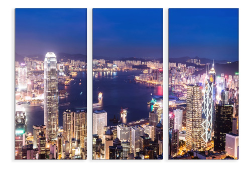 Set De 3 Cuadros Ciudad De Hong Kong 90x130cm