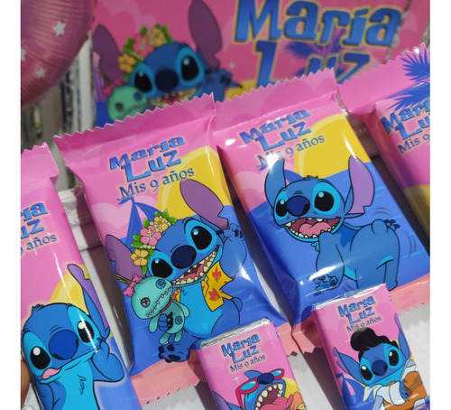 Golosinas Personalizadas Stitch Rosa Candy Bar 40 Golosinas