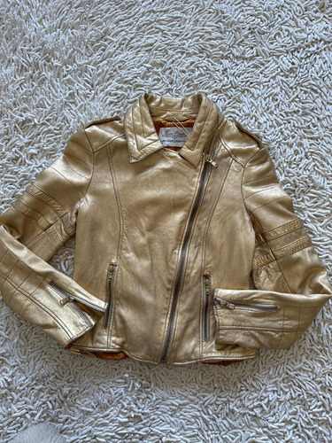 Campera Mujer Cuero Oveja Dorada Zara Italia