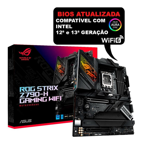 Placa Mãe Asus Rog Strix Z790-h Gaming Wifi 1700 12 13ª Ddr5 Cor Preto