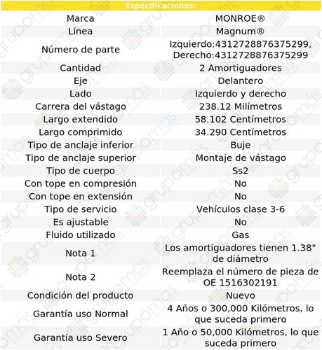 2 Amortiguadores Magnum Del Chevrolet W5500 Tiltmaster 90-01